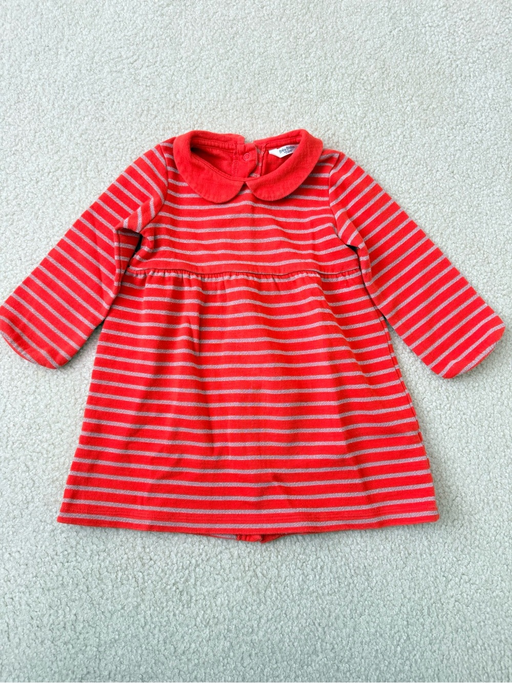 Baby Boden Red Sparkly Striped Peter Pan Collar Jersey Dress